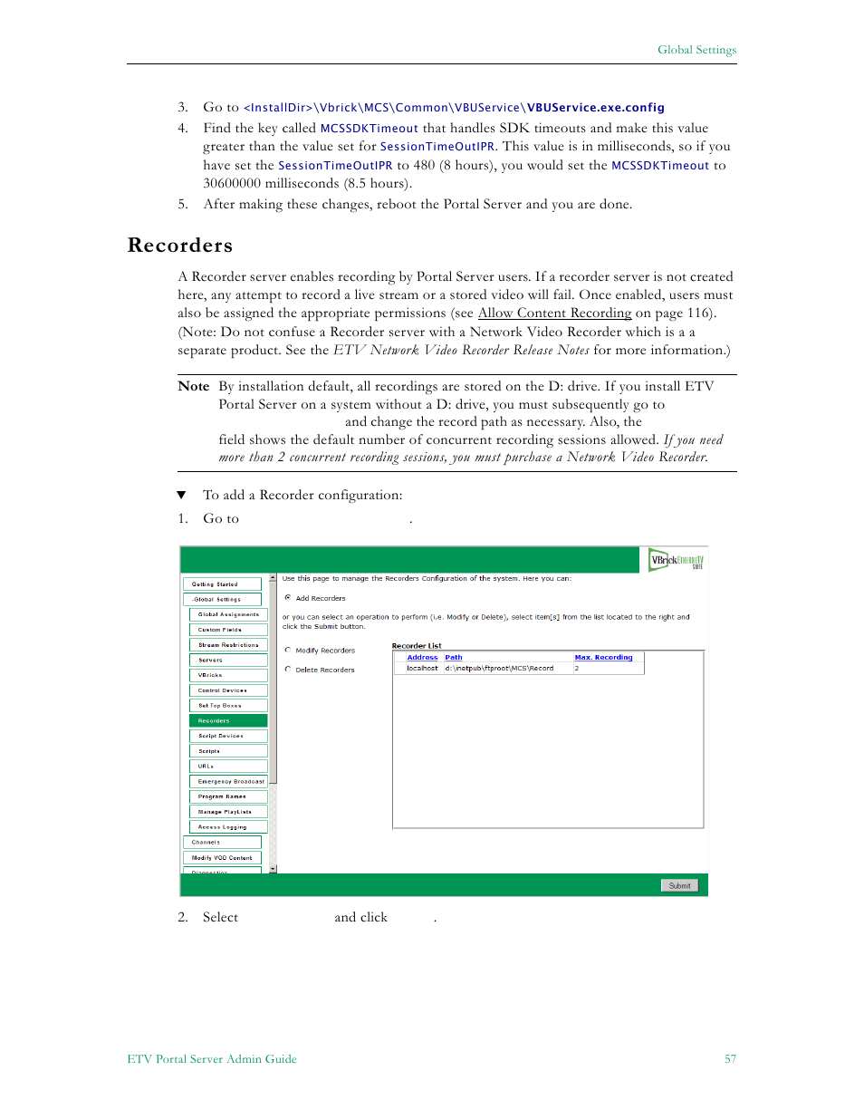Recorders | VBrick Systems ETHERNETV V4.4.3 User Manual | Page 69 / 216