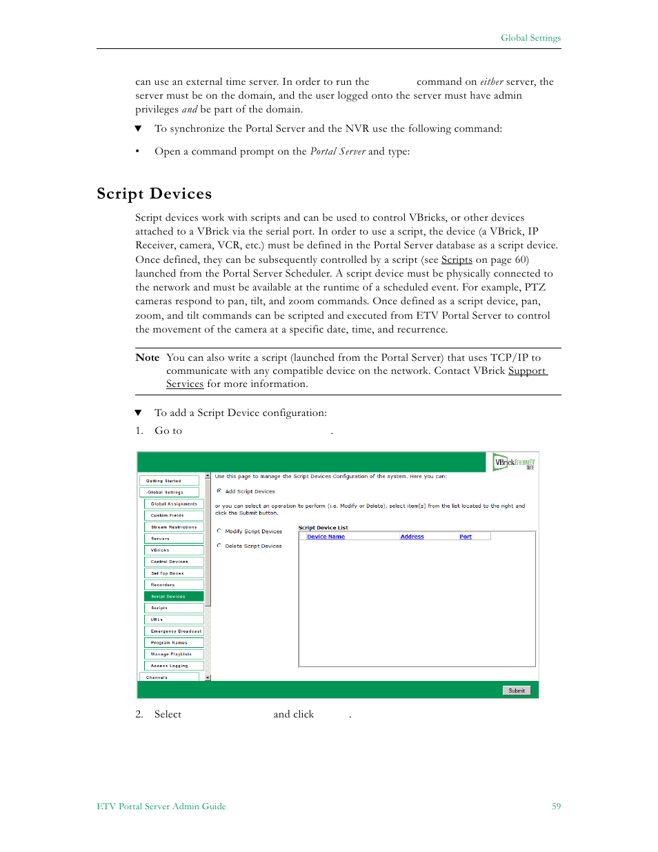 Script devices | VBrick Systems ETHERNETV V4.4.3 User Manual | Page 71 / 216