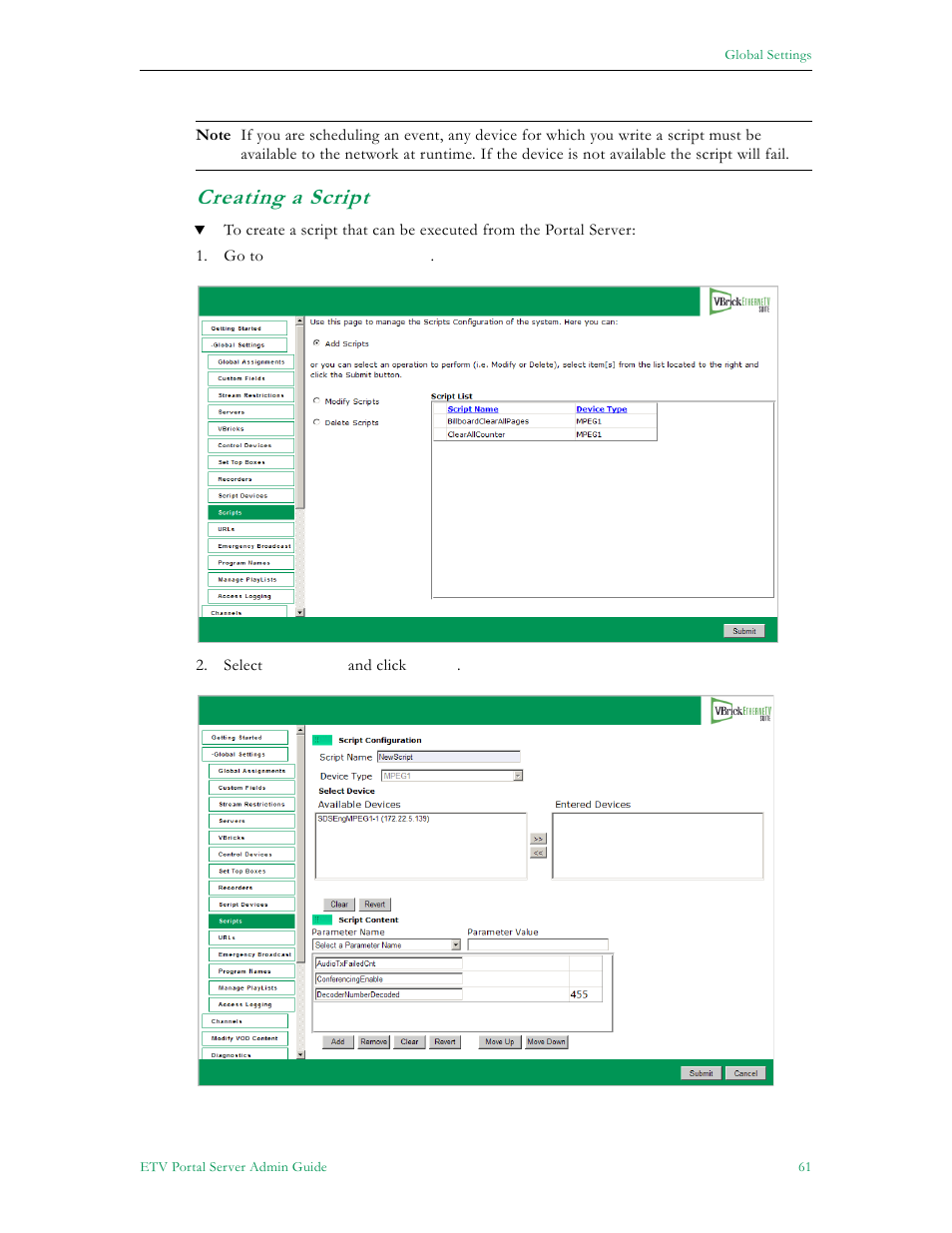 Creating a script | VBrick Systems ETHERNETV V4.4.3 User Manual | Page 73 / 216
