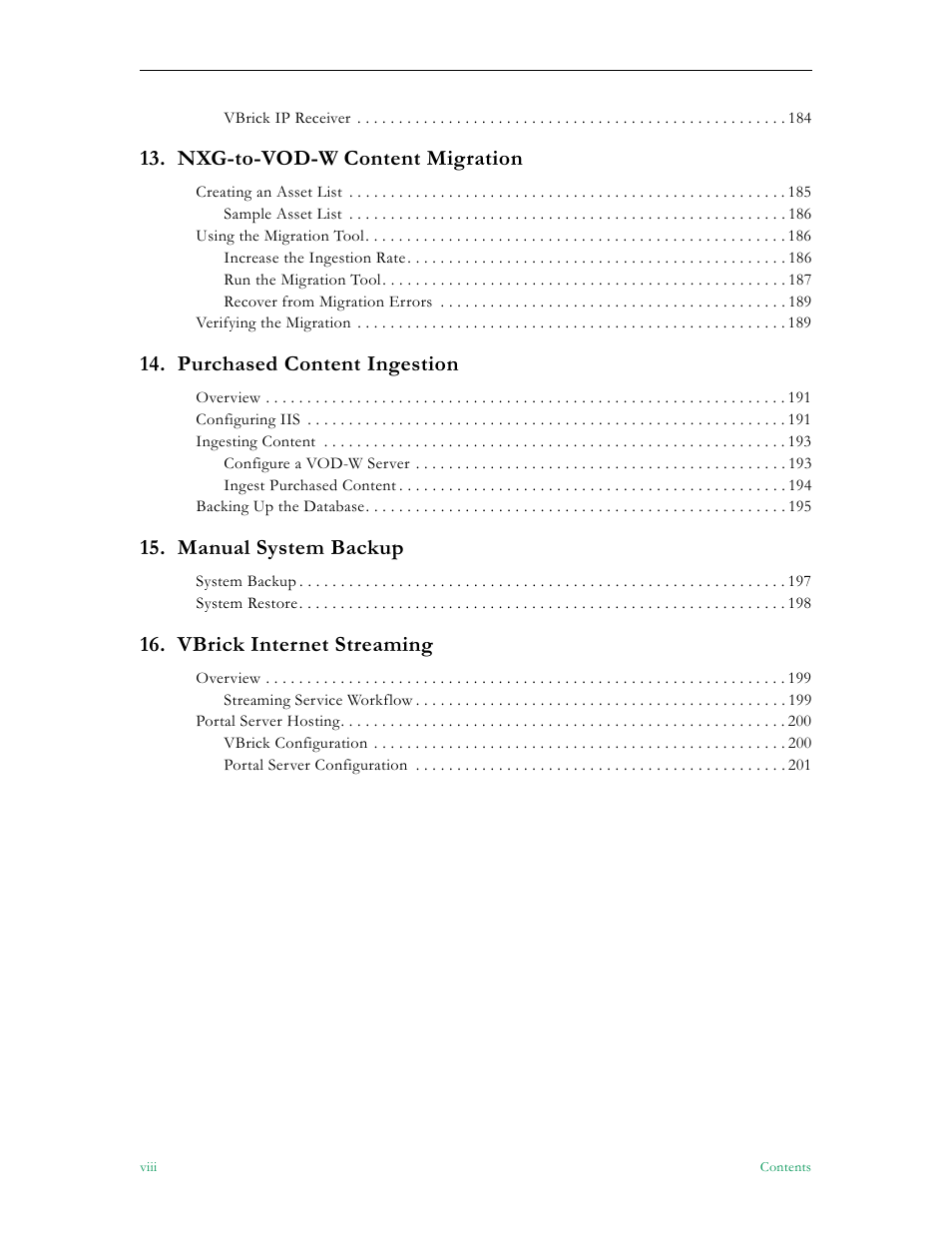 Nxg-to-vod-w content migration, Purchased content ingestion, Manual system backup | Vbrick internet streaming | VBrick Systems ETHERNETV V4.4.3 User Manual | Page 8 / 216