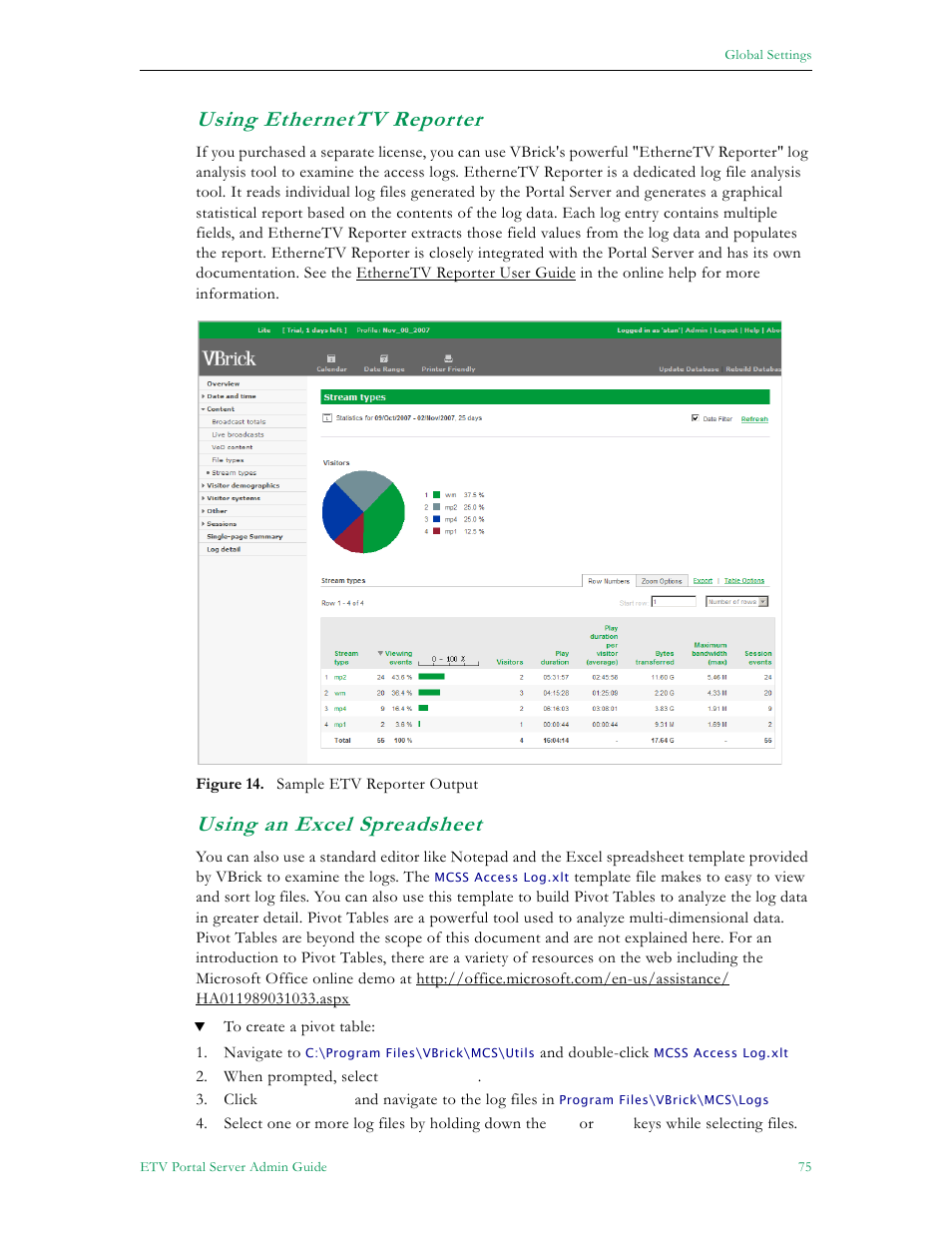 Using ethernettv reporter, Using an excel spreadsheet | VBrick Systems ETHERNETV V4.4.3 User Manual | Page 87 / 216