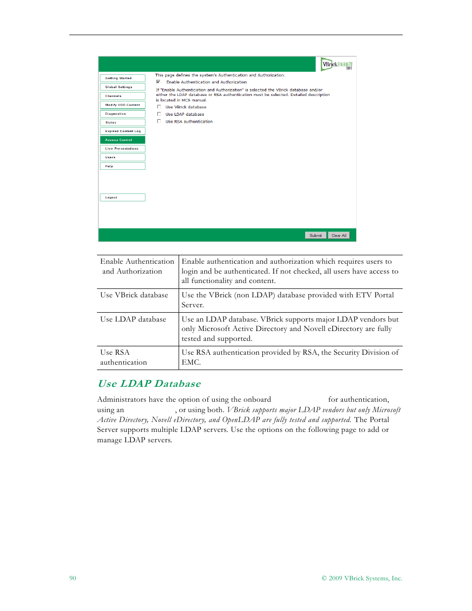 Use ldap database | VBrick Systems ETHERNETV 4410-0118-0009 User Manual | Page 102 / 202