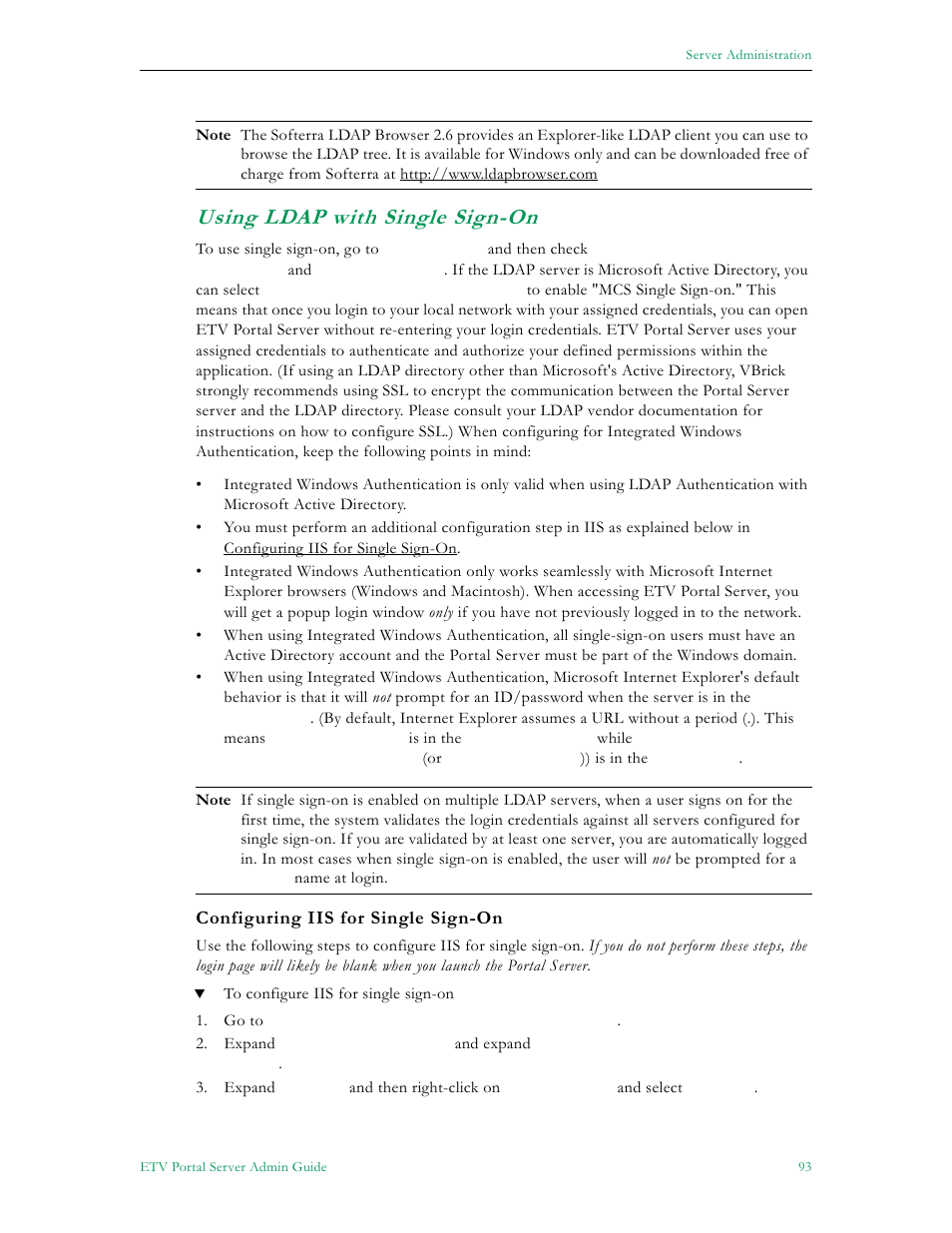 Using ldap with single sign-on | VBrick Systems ETHERNETV 4410-0118-0009 User Manual | Page 105 / 202