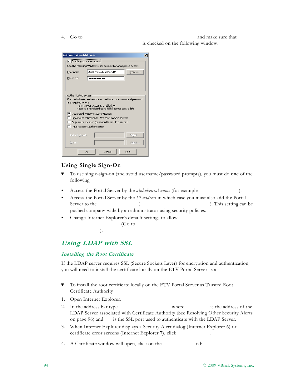 Using ldap with ssl | VBrick Systems ETHERNETV 4410-0118-0009 User Manual | Page 106 / 202