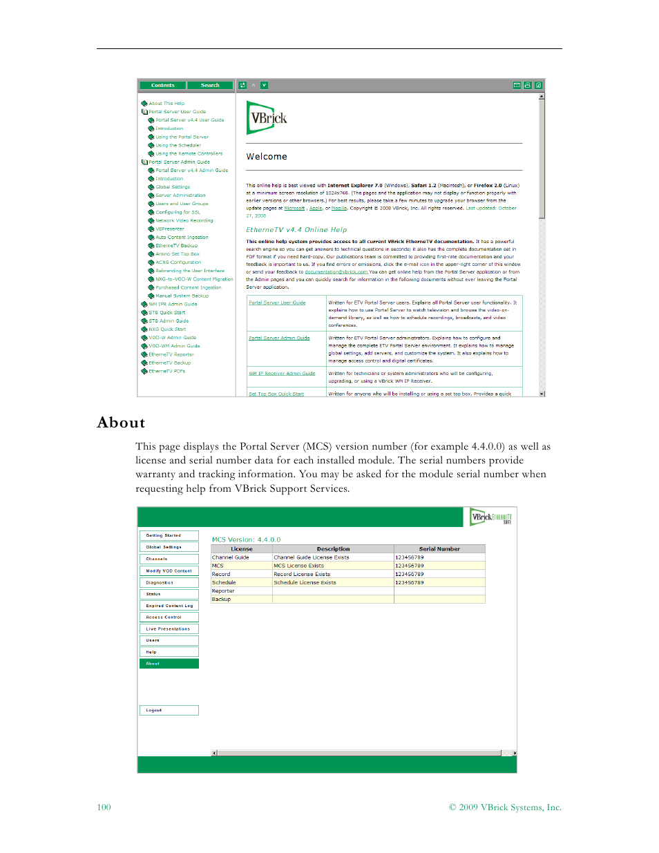 About | VBrick Systems ETHERNETV 4410-0118-0009 User Manual | Page 112 / 202