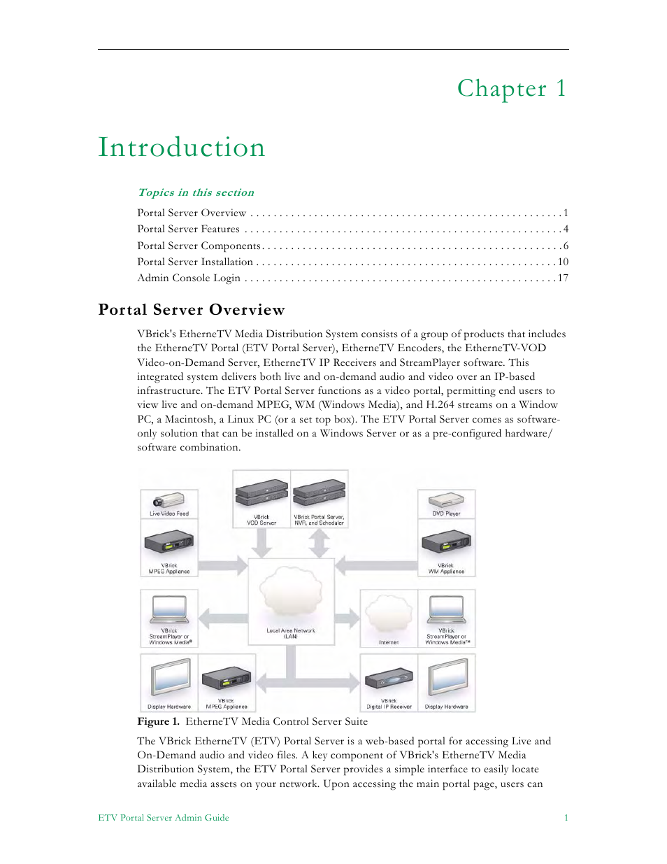 Introduction, Portal server overview, Chapter 1 | VBrick Systems ETHERNETV 4410-0118-0009 User Manual | Page 13 / 202