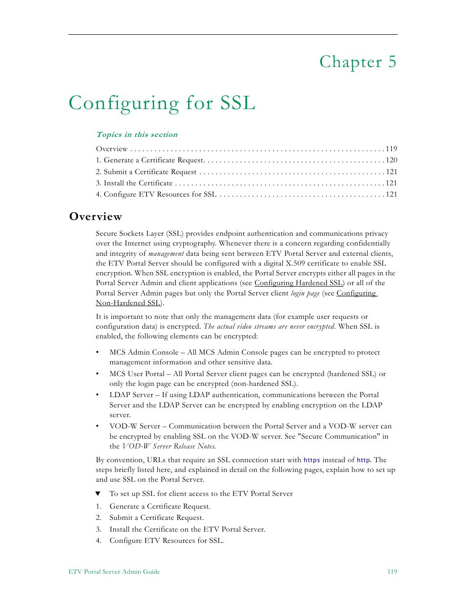 Configuring for ssl, Overview, Chapter 5 | VBrick Systems ETHERNETV 4410-0118-0009 User Manual | Page 131 / 202