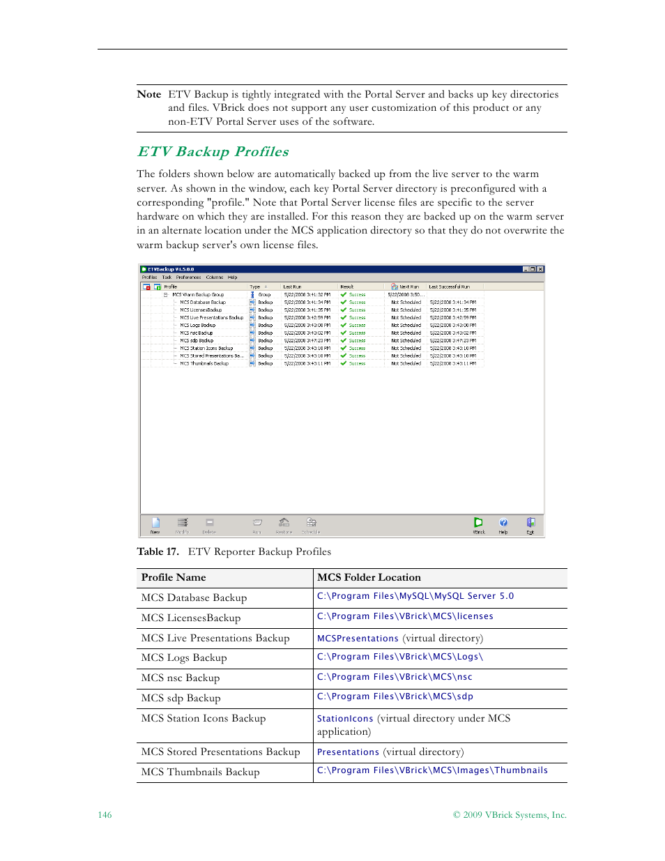 Etv backup profiles | VBrick Systems ETHERNETV 4410-0118-0009 User Manual | Page 158 / 202