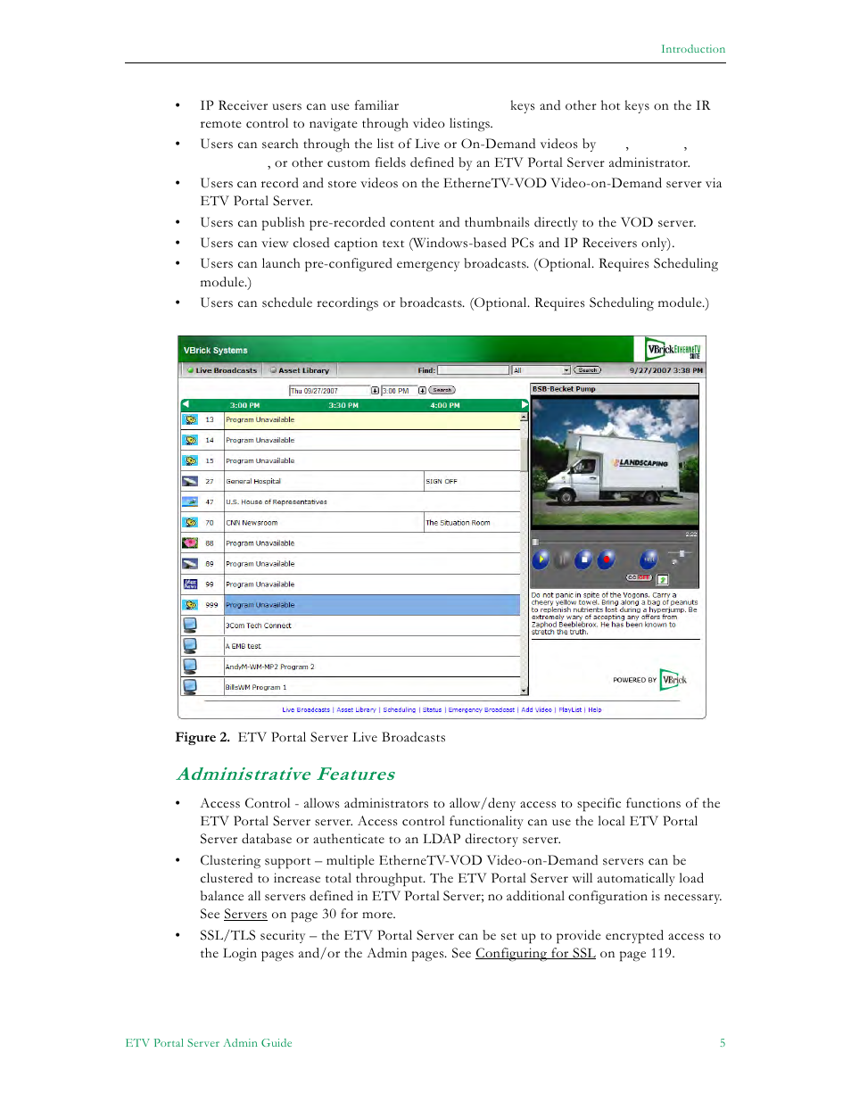 Administrative features | VBrick Systems ETHERNETV 4410-0118-0009 User Manual | Page 17 / 202