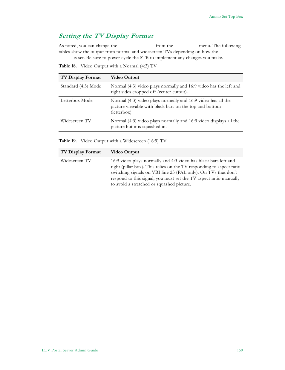 Setting the tv display format | VBrick Systems ETHERNETV 4410-0118-0009 User Manual | Page 171 / 202