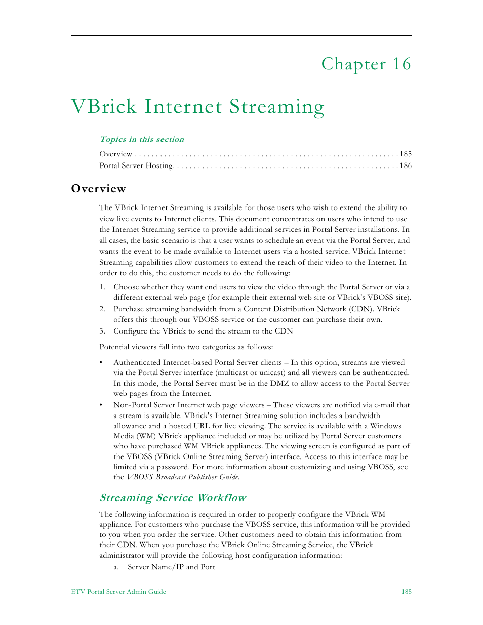 Vbrick internet streaming, Overview, Streaming service workflow | Chapter 16 | VBrick Systems ETHERNETV 4410-0118-0009 User Manual | Page 197 / 202
