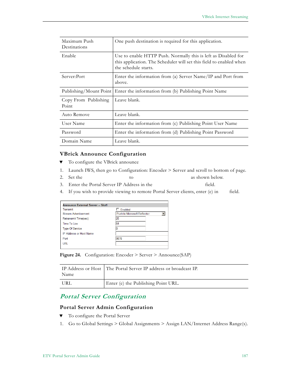 Portal server configuration | VBrick Systems ETHERNETV 4410-0118-0009 User Manual | Page 199 / 202
