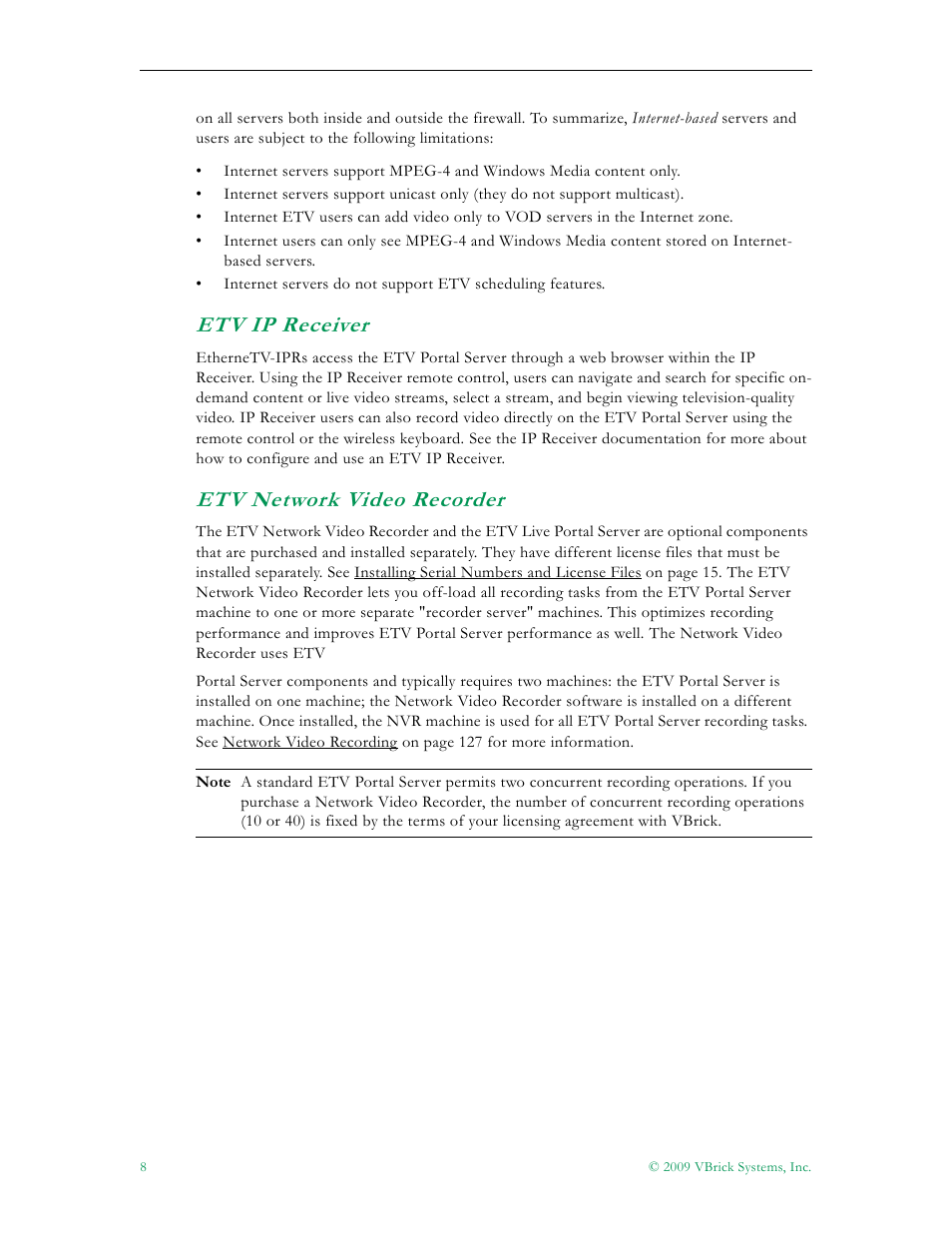 Etv ip receiver etv network video recorder, Etv ip receiver, Etv network video recorder | VBrick Systems ETHERNETV 4410-0118-0009 User Manual | Page 20 / 202