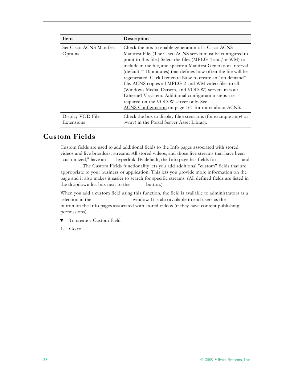 Custom fields | VBrick Systems ETHERNETV 4410-0118-0009 User Manual | Page 40 / 202