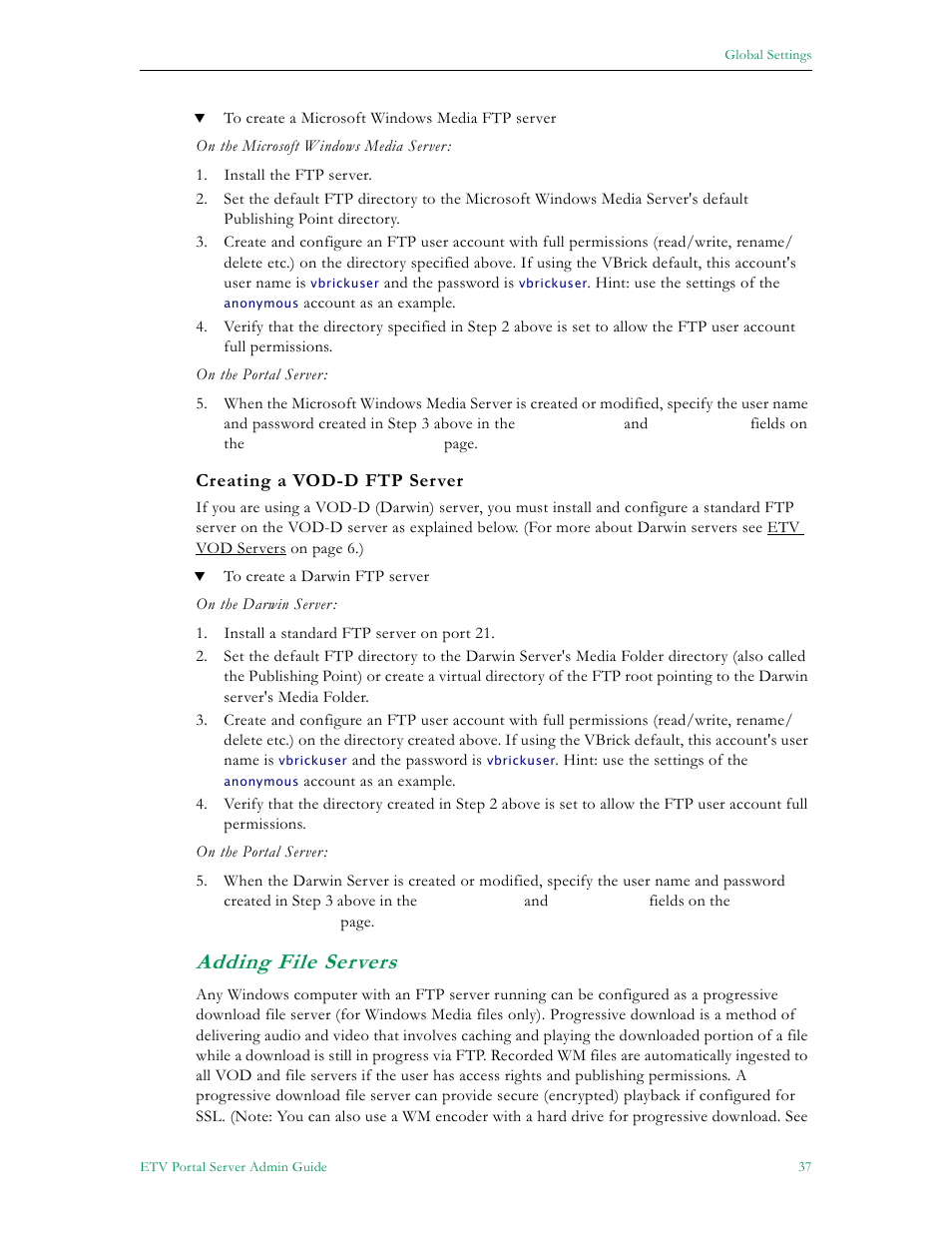 Adding file servers | VBrick Systems ETHERNETV 4410-0118-0009 User Manual | Page 49 / 202