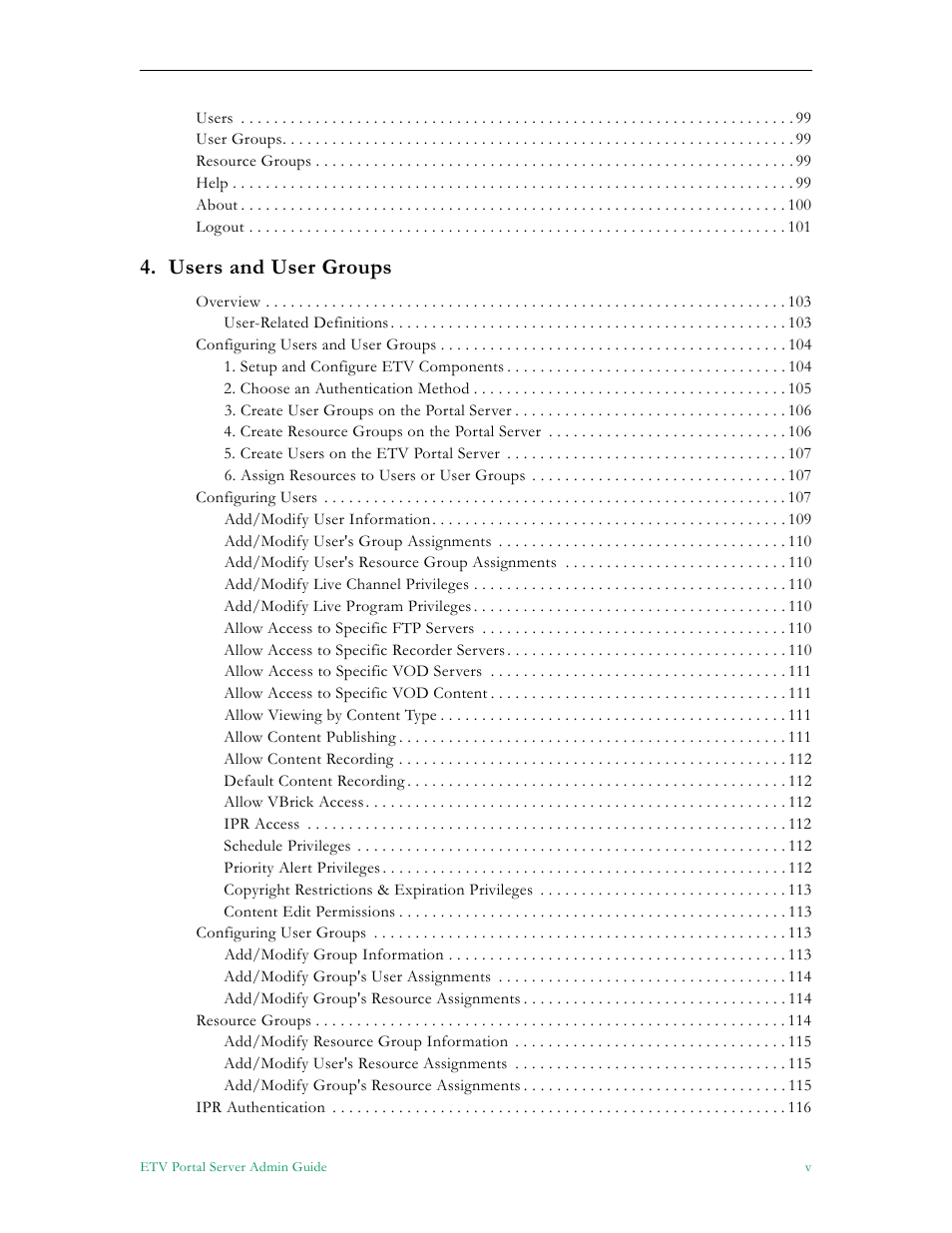 Users and user groups | VBrick Systems ETHERNETV 4410-0118-0009 User Manual | Page 5 / 202
