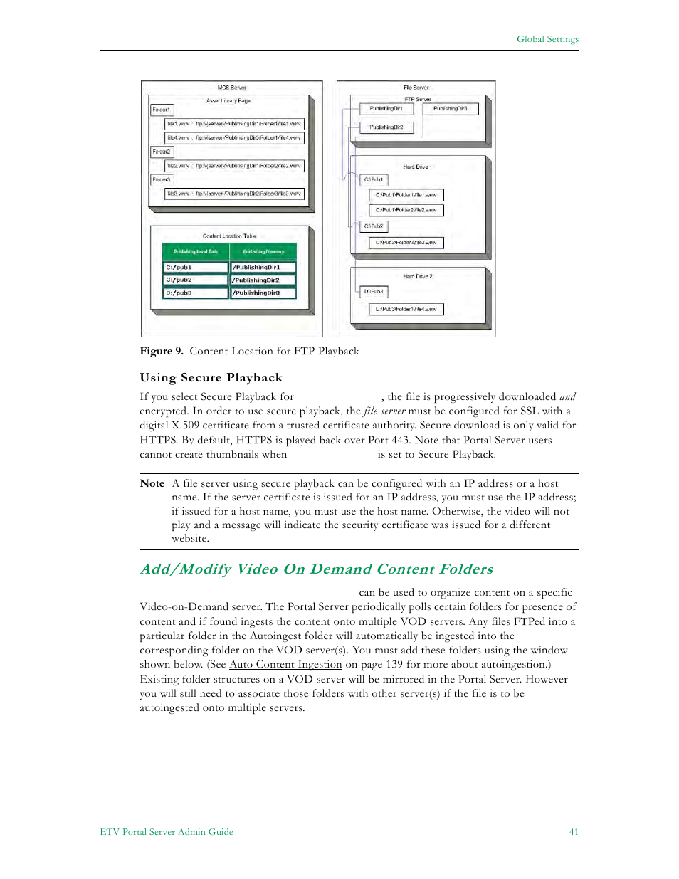 Add/modify video on demand content folders, See using secure playback be | VBrick Systems ETHERNETV 4410-0118-0009 User Manual | Page 53 / 202