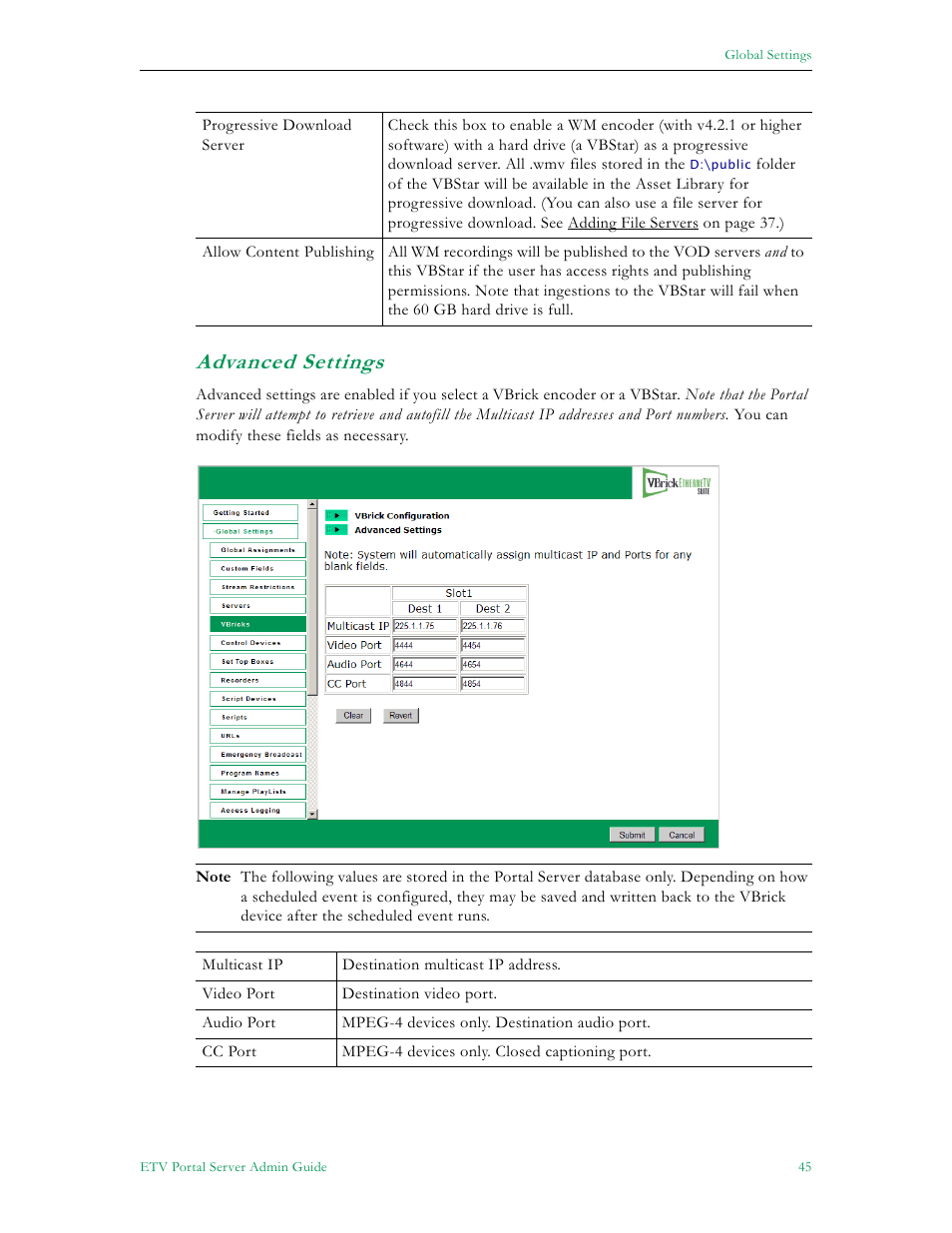 Advanced settings | VBrick Systems ETHERNETV 4410-0118-0009 User Manual | Page 57 / 202