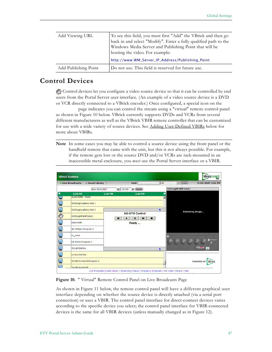 Control devices | VBrick Systems ETHERNETV 4410-0118-0009 User Manual | Page 59 / 202