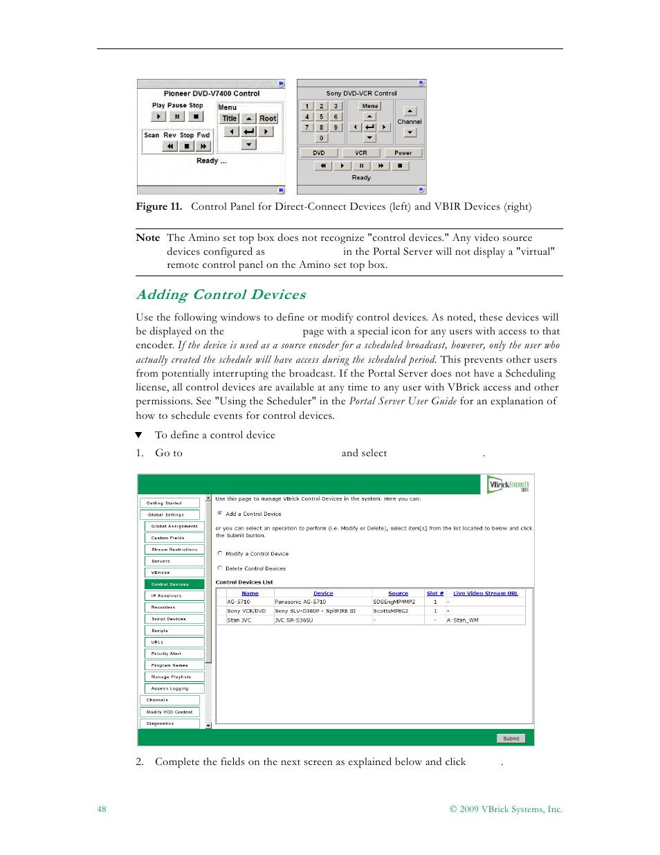 Adding control devices | VBrick Systems ETHERNETV 4410-0118-0009 User Manual | Page 60 / 202