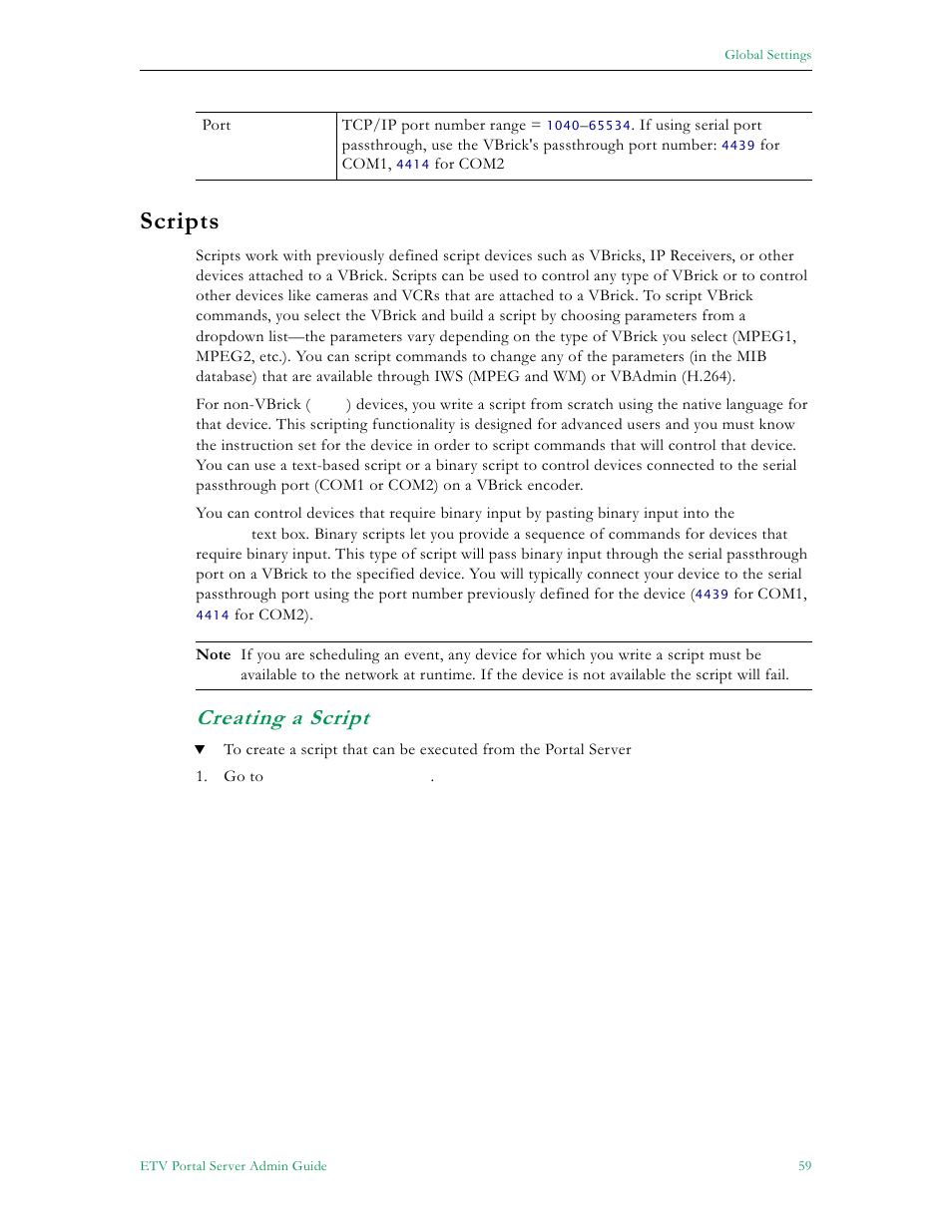 Scripts, Creating a script | VBrick Systems ETHERNETV 4410-0118-0009 User Manual | Page 71 / 202