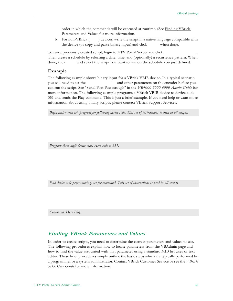 Finding vbrick parameters and values, Example | VBrick Systems ETHERNETV 4410-0118-0009 User Manual | Page 73 / 202