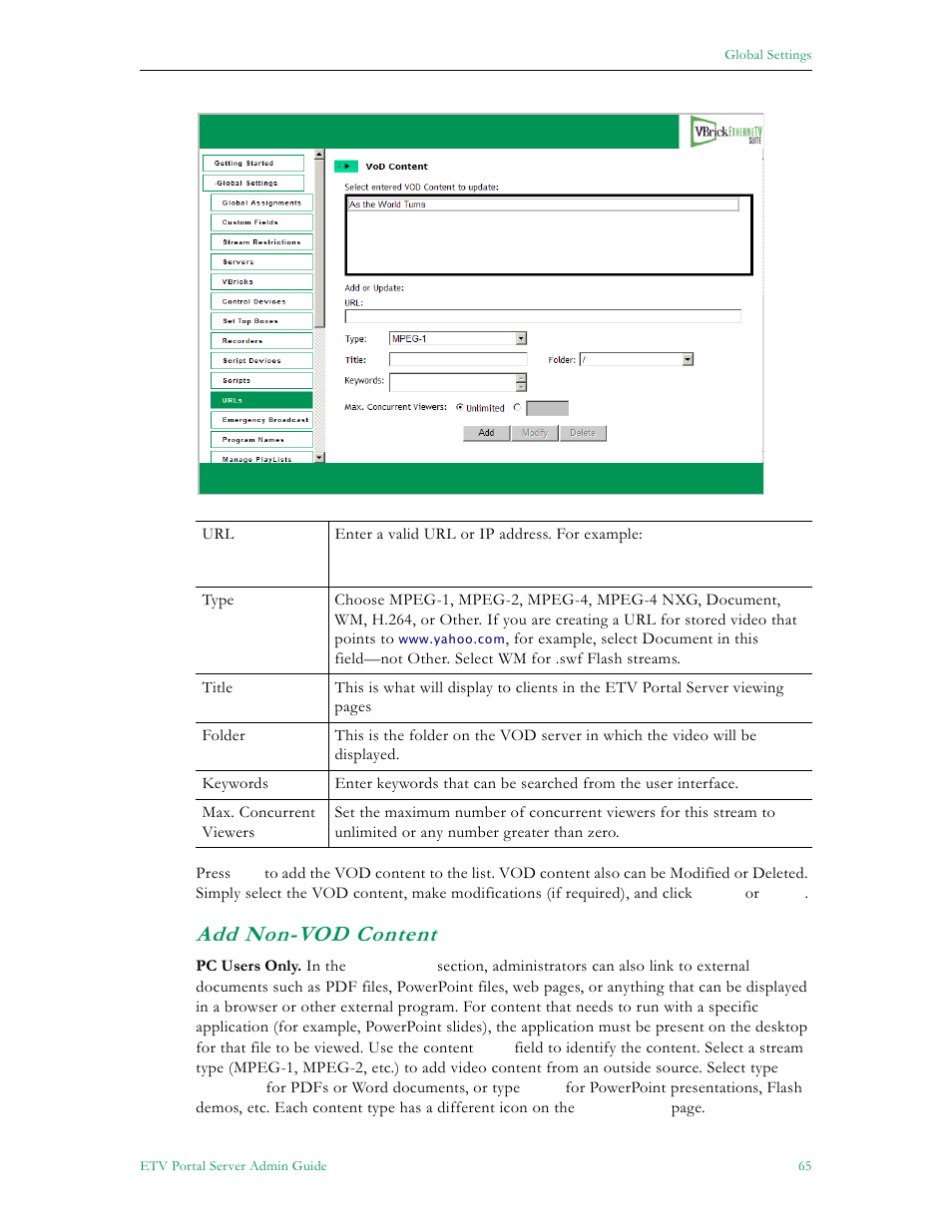 Add non-vod content | VBrick Systems ETHERNETV 4410-0118-0009 User Manual | Page 77 / 202