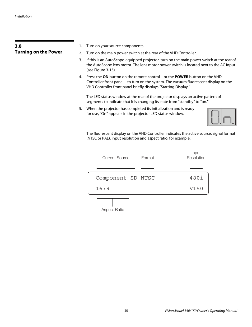 8 turning on the power, Iminar, Turning on the power | Pre l iminar y | Vidikron 140/150 User Manual | Page 50 / 114