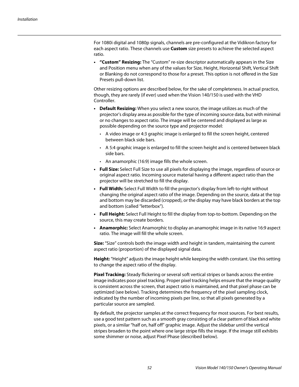 Size, Height, Pixel tracking | Pre l iminar y | Vidikron 140/150 User Manual | Page 64 / 114
