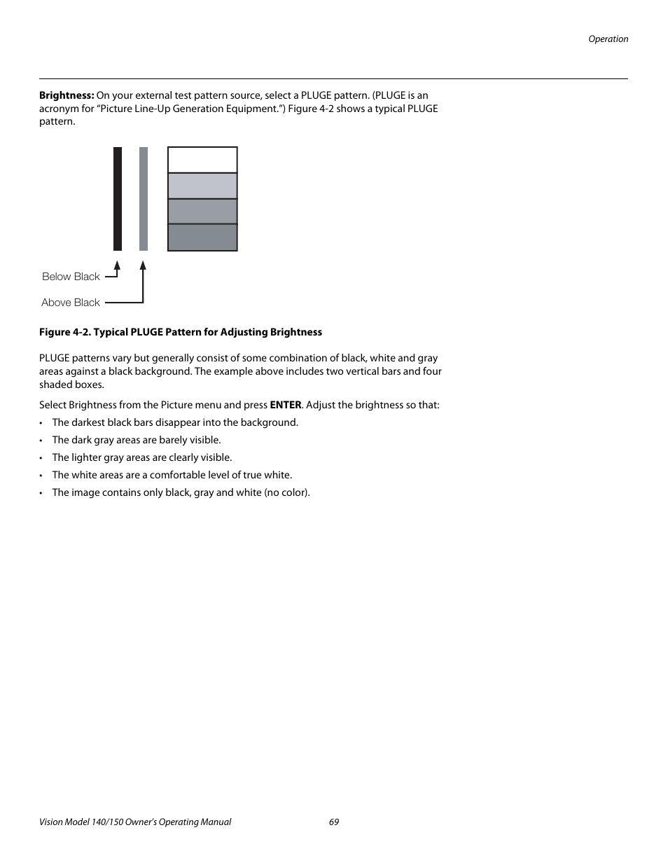 Brightness, 2. typical pluge pattern for adjusting brightness, Pre l iminar y | Vidikron 140/150 User Manual | Page 81 / 114