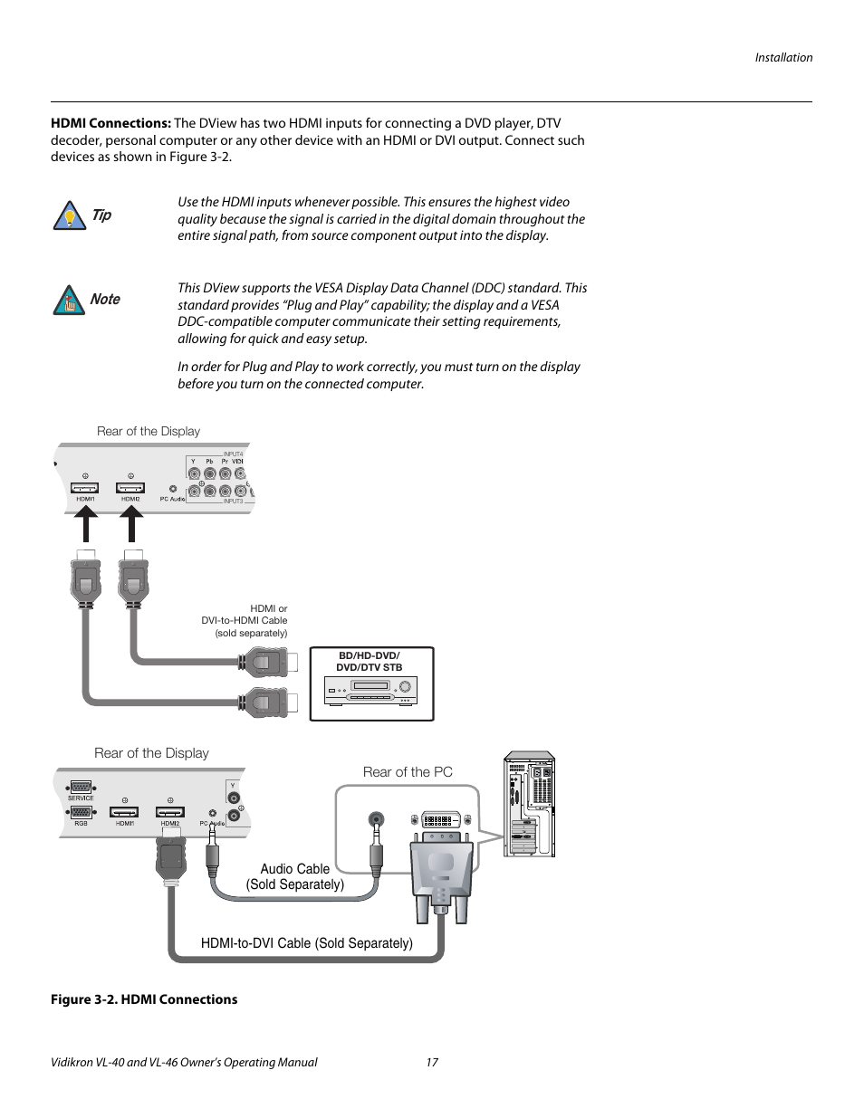 Hdmi connections, Figure 3-2 . hdmi connections, 2. hdmi connections | Pre l iminar y | Vidikron VL-46 User Manual | Page 27 / 76