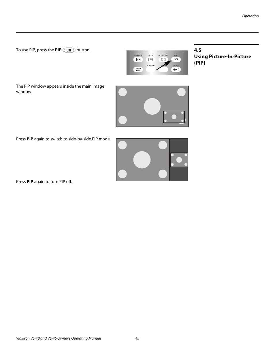 5 using picture-in-picture (pip), Using picture-in-picture (pip), Pre l iminar y | Vidikron VL-46 User Manual | Page 55 / 76