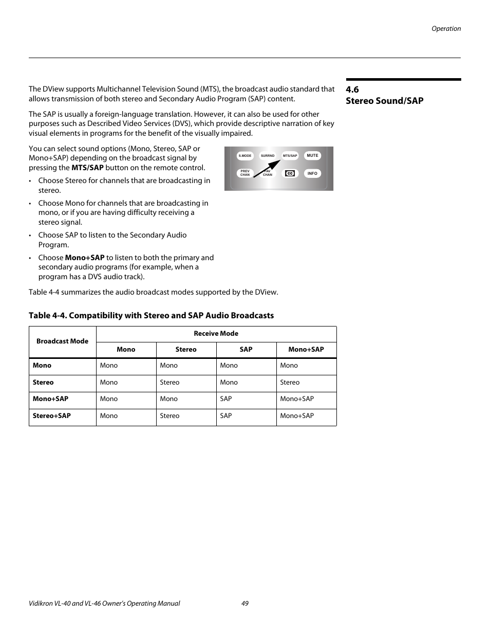 6 stereo sound/sap, Stereo sound/sap, Pre l iminar y | Vidikron VL-46 User Manual | Page 59 / 76