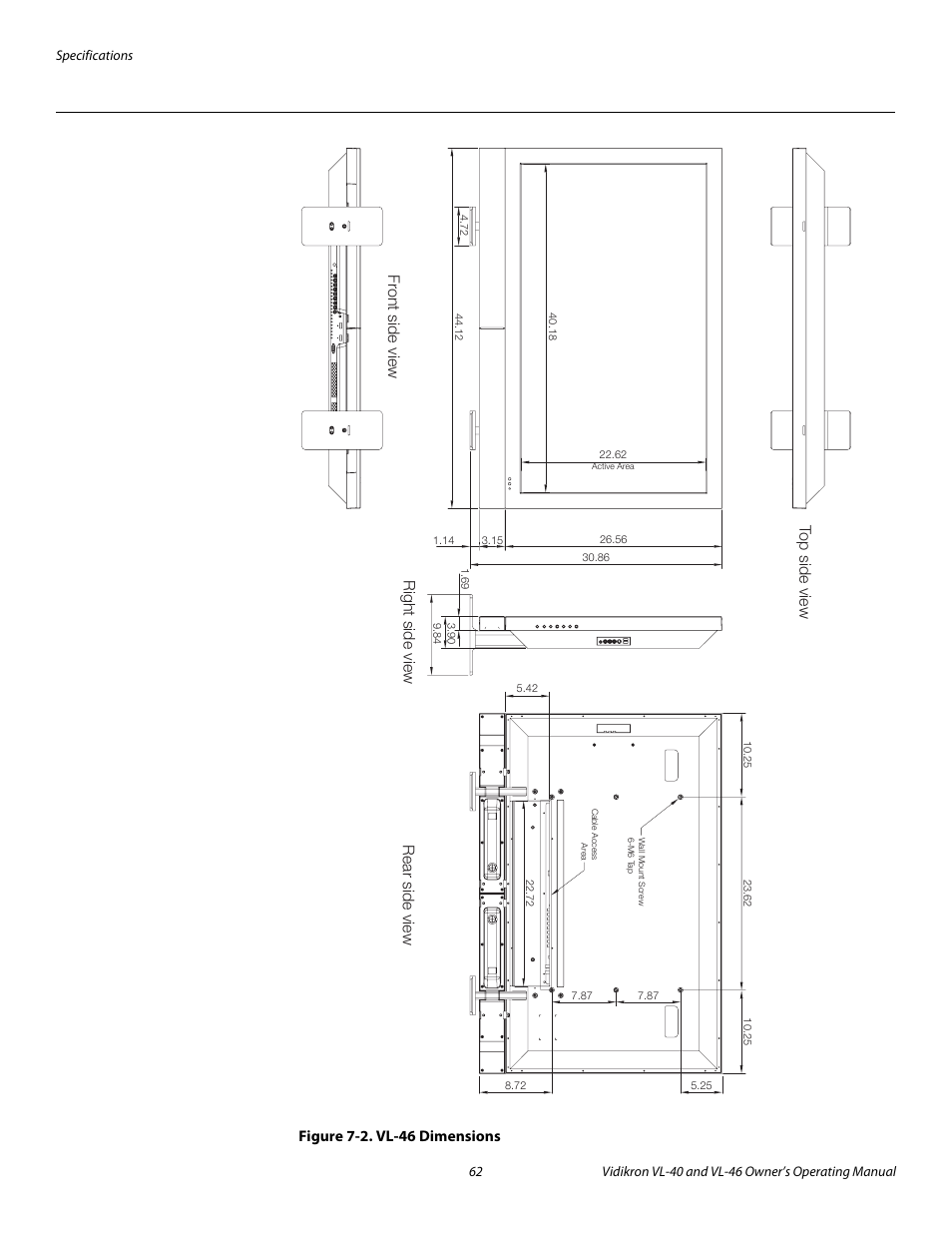 Figure 7-2 . vl-46 dimensions, 2. vl-46 dimensions, See figure 7-2 | Pre l iminar y | Vidikron VL-46 User Manual | Page 72 / 76