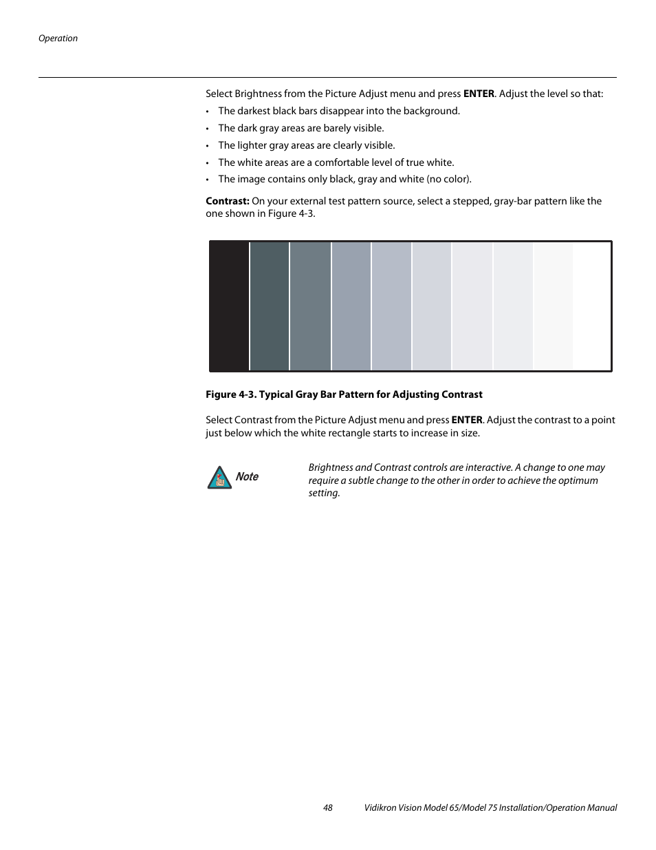 Contrast, 3. typical gray bar pattern for adjusting contrast | Vidikron Vision 75 User Manual | Page 64 / 96