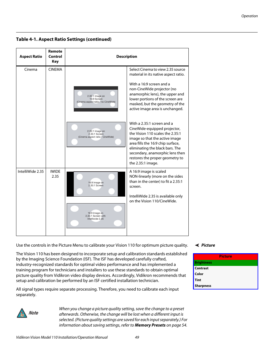 Picture, Pre l iminar y | Vidikron Vision 110 User Manual | Page 63 / 88