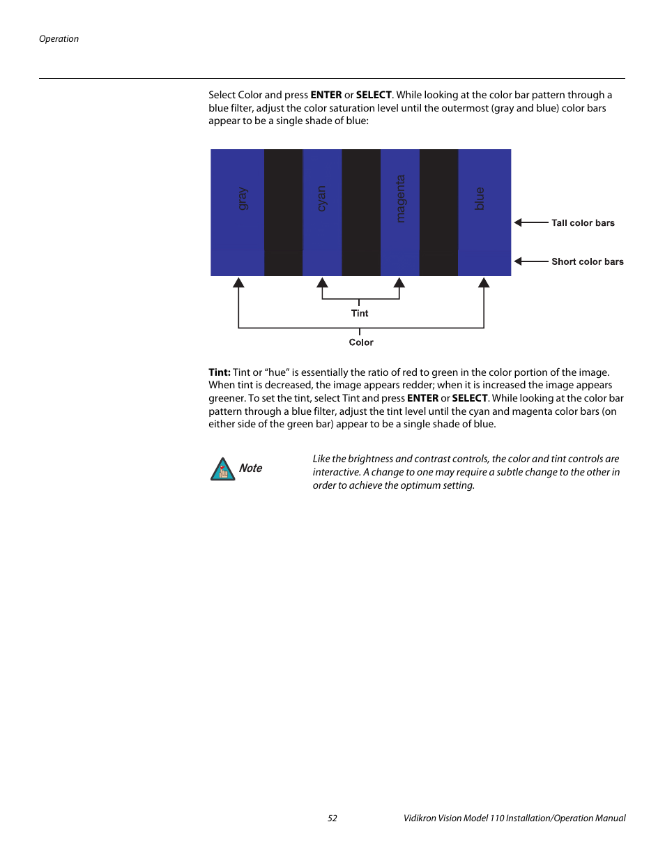 Tint, Pre l iminar y | Vidikron Vision 110 User Manual | Page 66 / 88