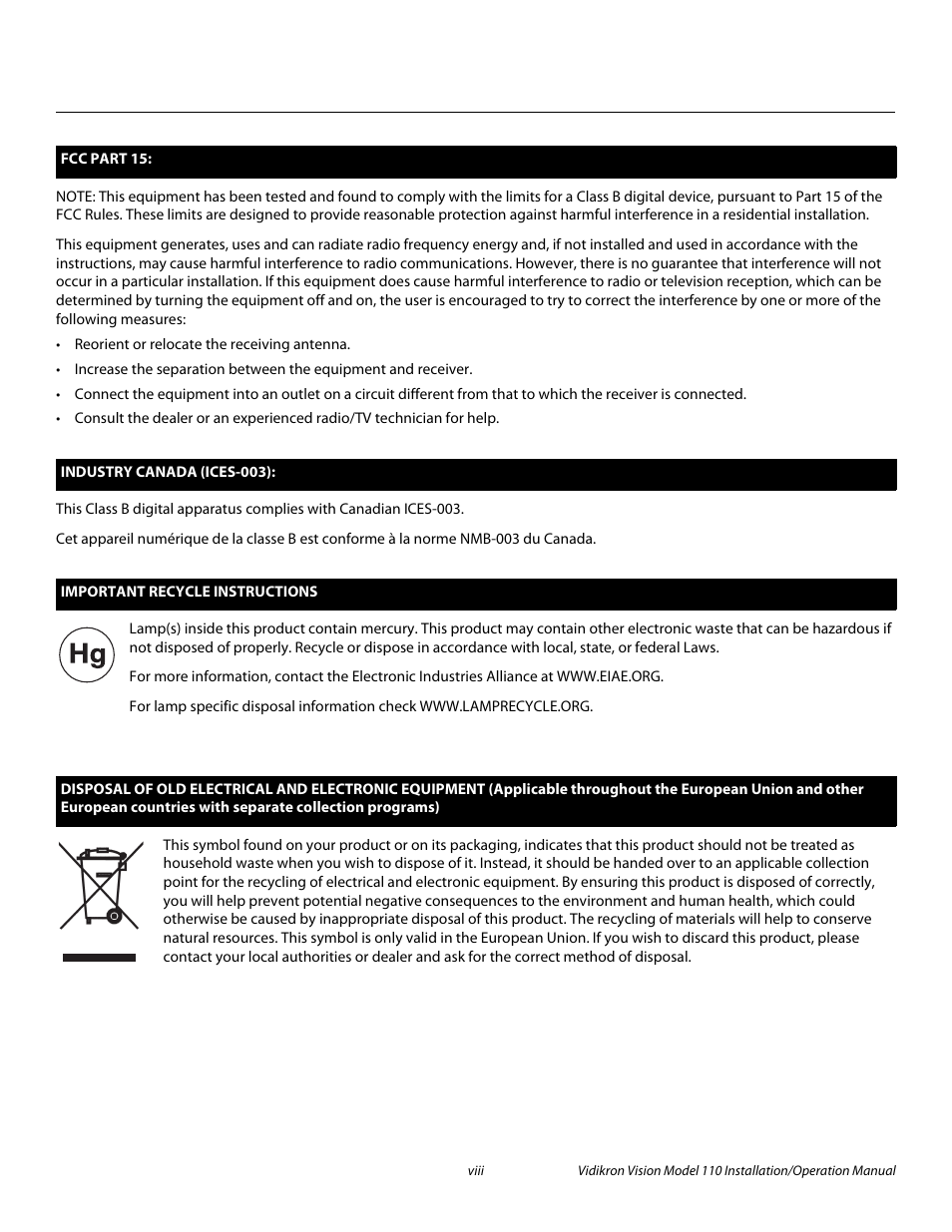 Pre l iminar y | Vidikron Vision 110 User Manual | Page 8 / 88