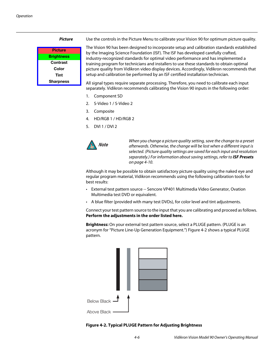 Picture, Brightness, Picture -6 | Vidikron 90 User Manual | Page 40 / 60