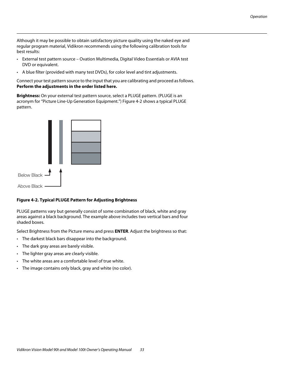 Brightness, 2. typical pluge pattern for adjusting brightness | Vidikron Vision 90t User Manual | Page 43 / 76