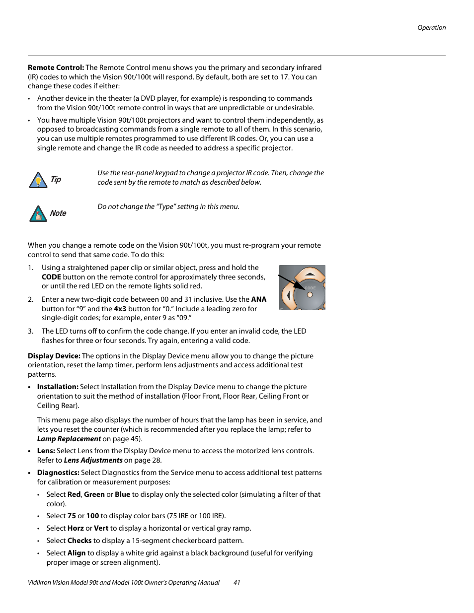 Remote control, Display device | Vidikron Vision 90t User Manual | Page 51 / 76