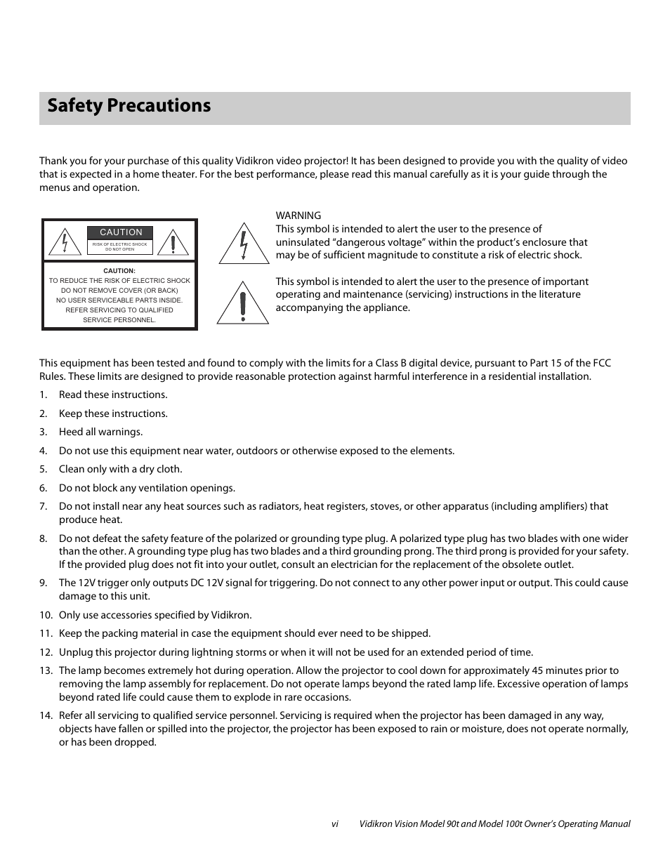 Safety precautions | Vidikron Vision 90t User Manual | Page 6 / 76