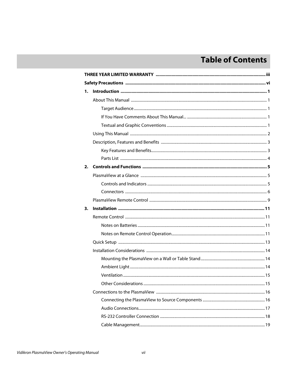 Vidikron VP-42HD User Manual | Page 7 / 64