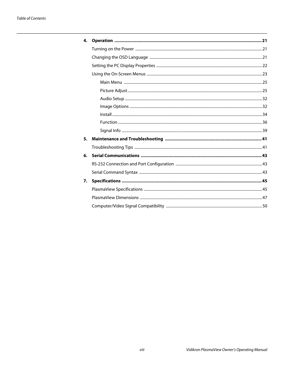 Pre l iminar y | Vidikron VP-42HD User Manual | Page 8 / 64