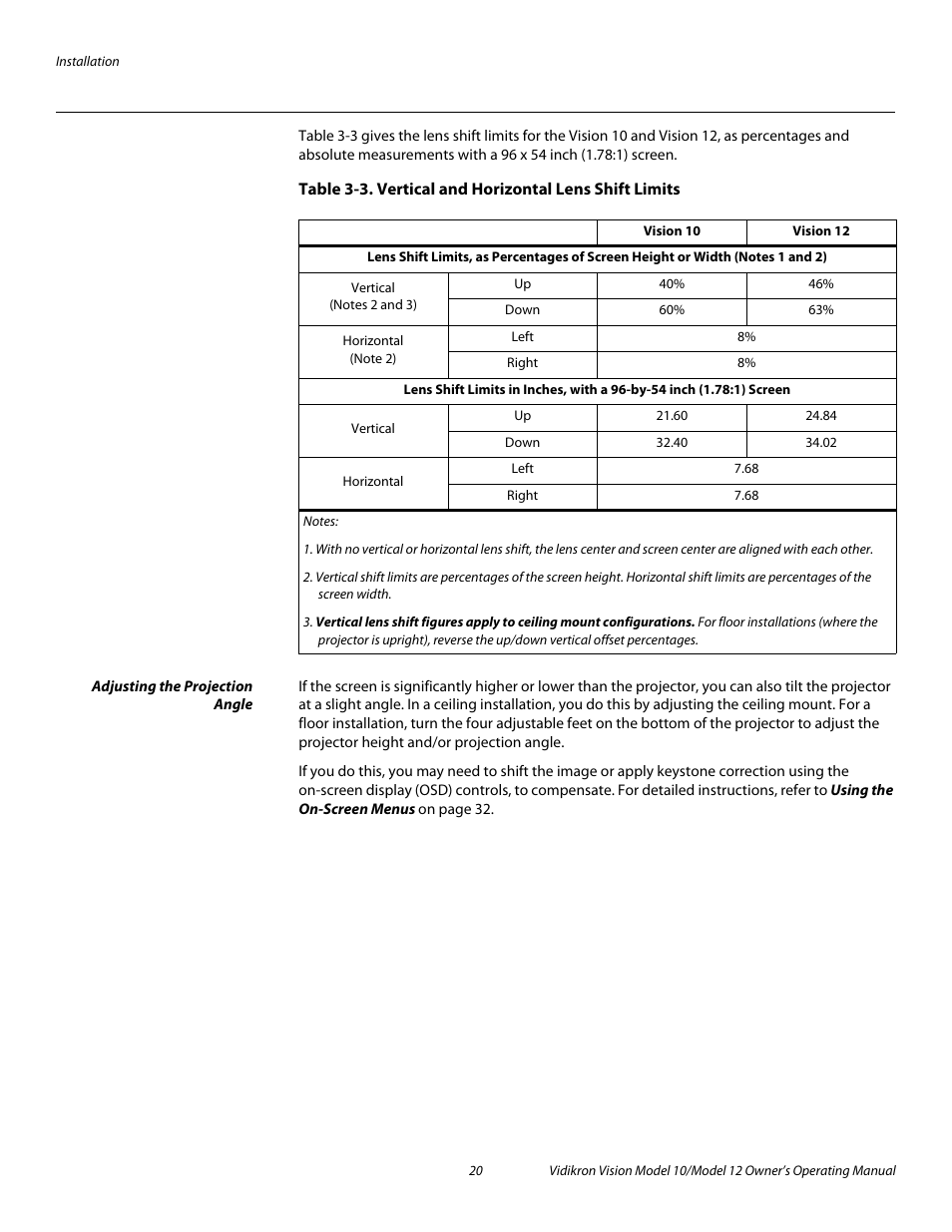 Adjusting the projection angle, Pre l iminar y | Vidikron Vision 12 User Manual | Page 30 / 74