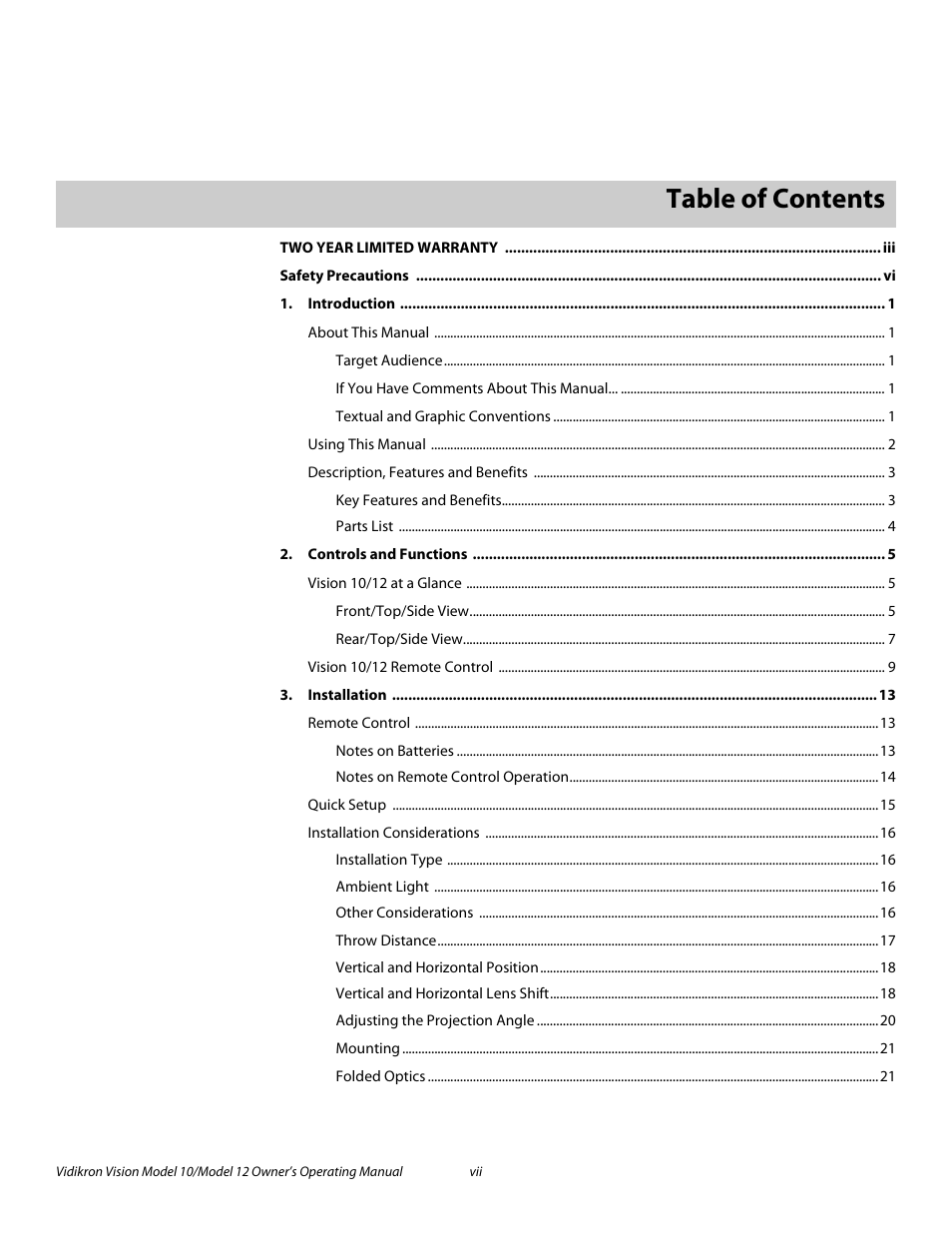 Vidikron Vision 12 User Manual | Page 7 / 74
