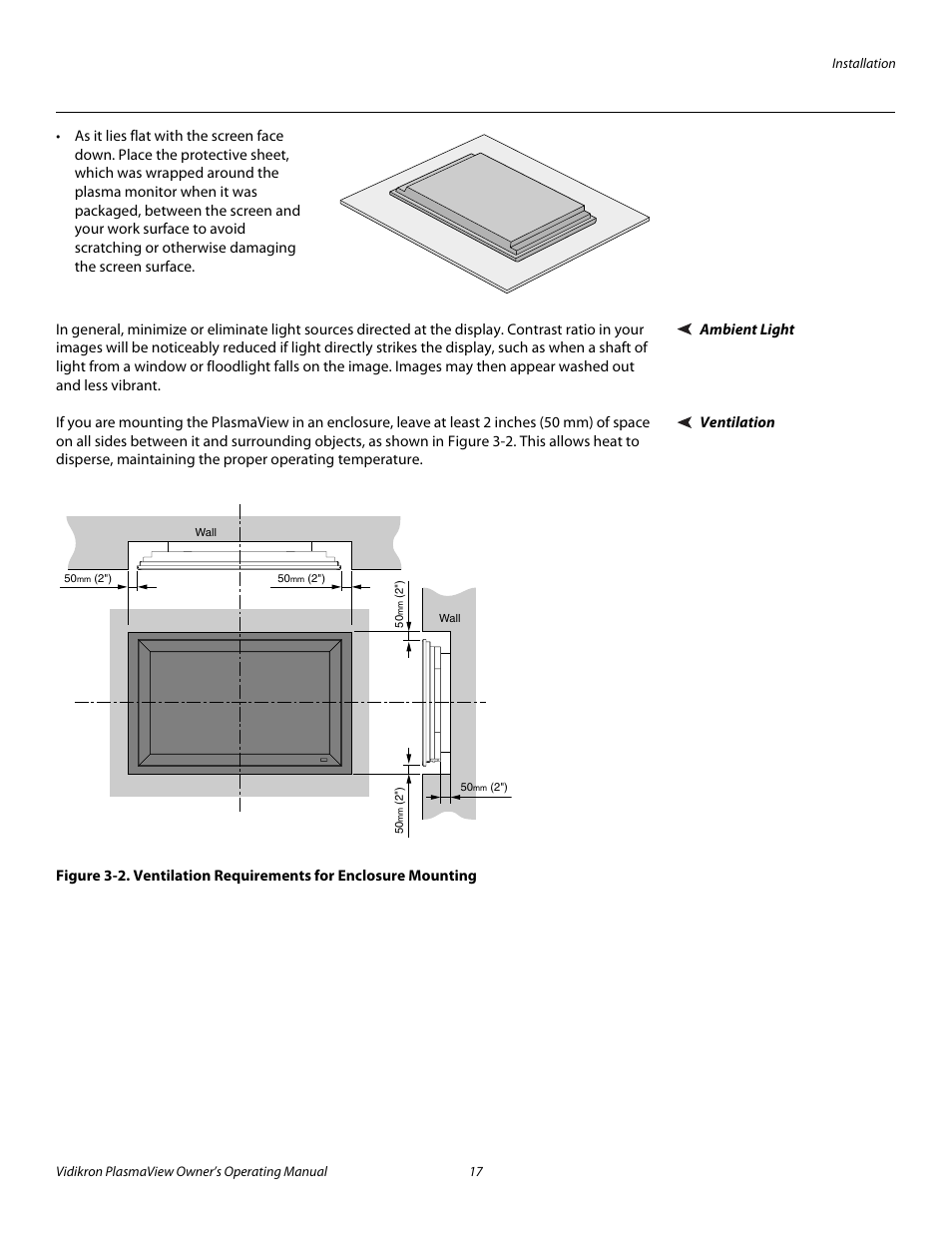 Ambient light, Ventilation, 2. ventilation requirements for enclosure mounting | Pre l iminar y | Vidikron VP-4200a User Manual | Page 27 / 82