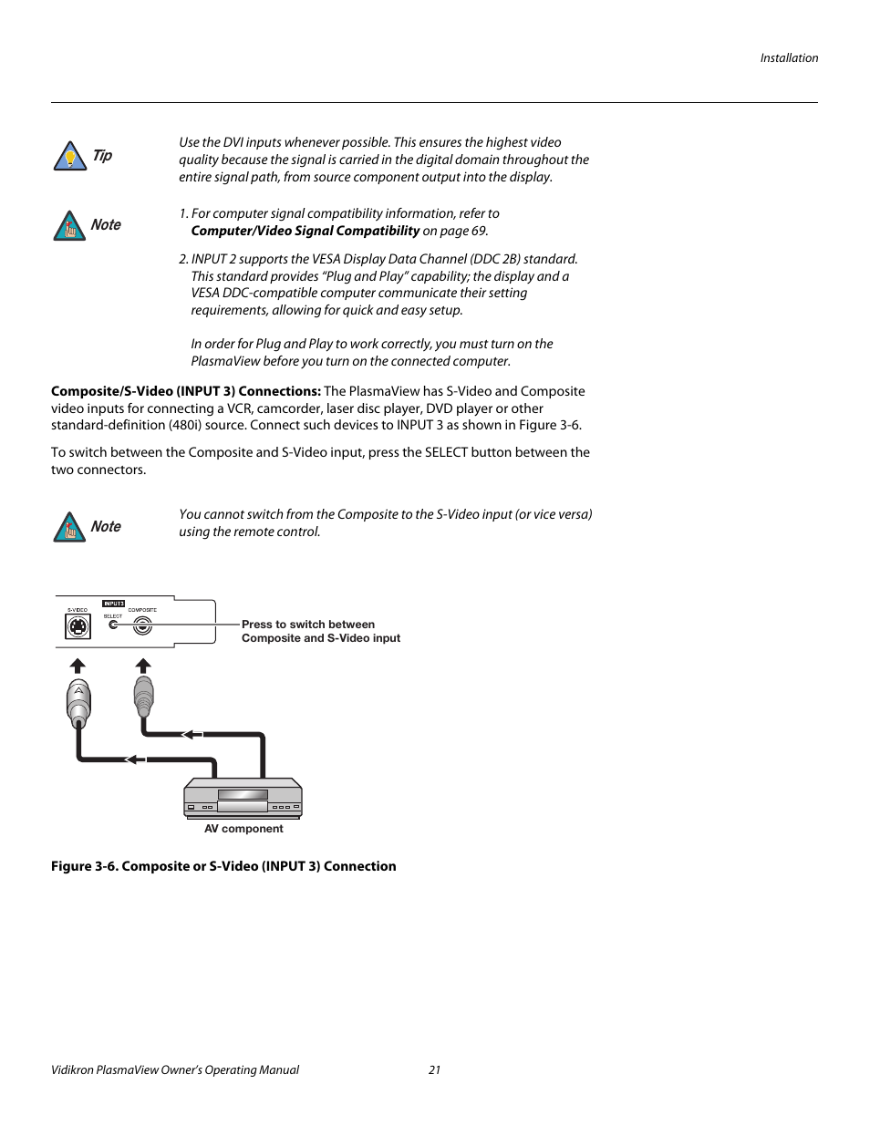 Composite/s-video (input 3) connections, 6. composite or s-video (input 3) connection, Pre l iminar y | Vidikron VP-4200a User Manual | Page 31 / 82