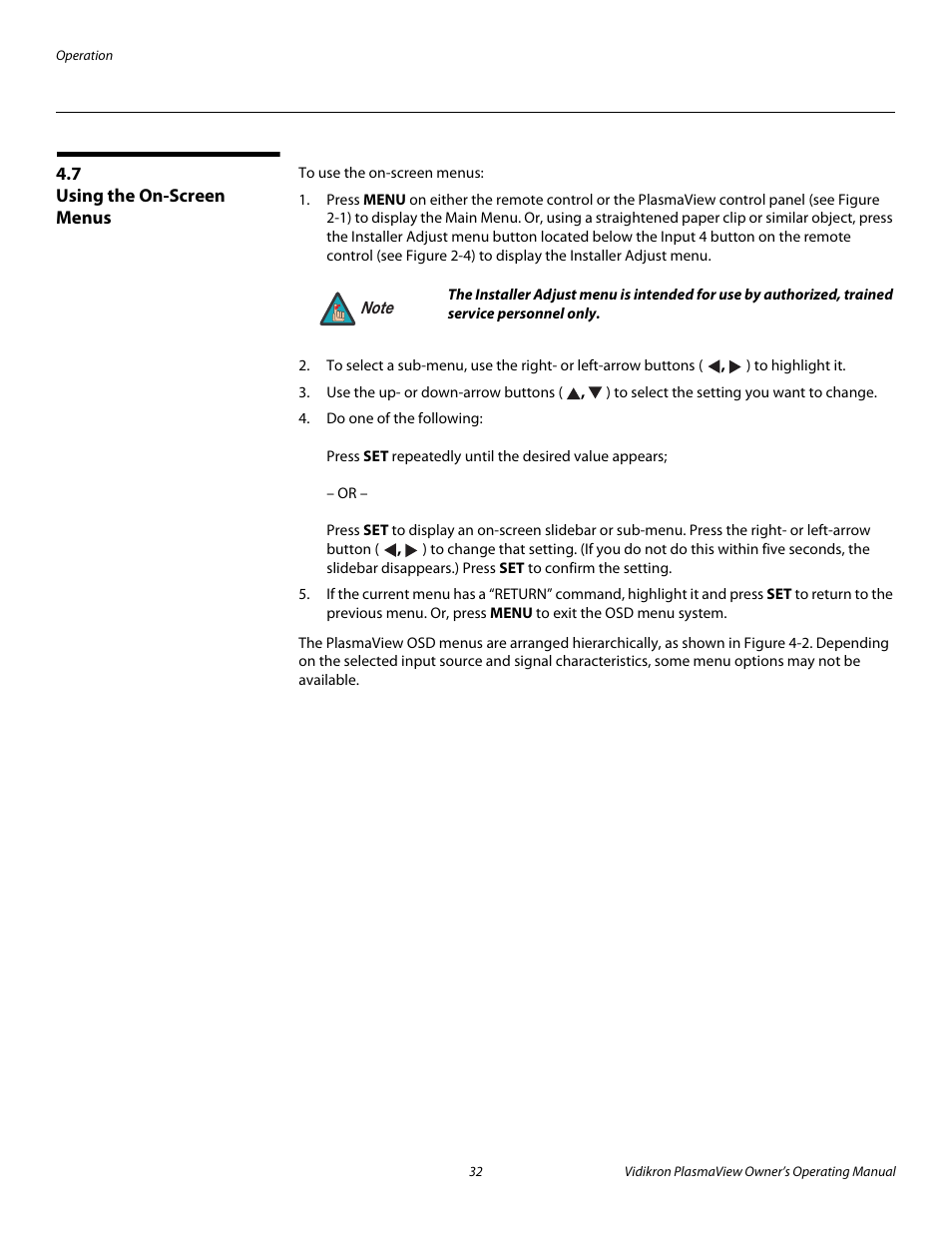 7 using the on-screen menus, Using the on-screen menus, Pre l iminar y | Vidikron VP-4200a User Manual | Page 42 / 82