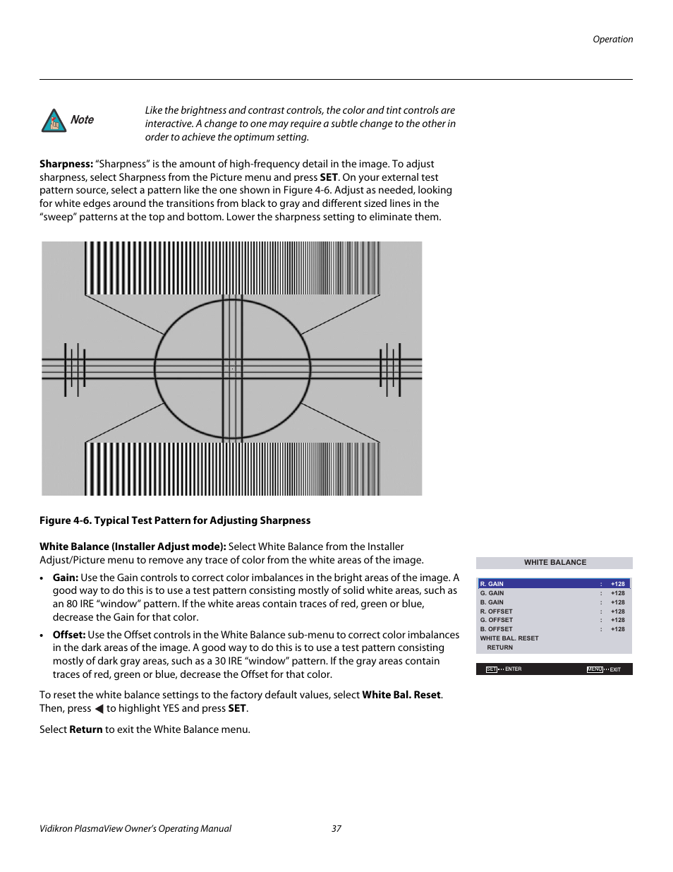 Sharpness, White balance (installer adjust mode), 6. typical test pattern for adjusting sharpness | Pre l iminar y | Vidikron VP-4200a User Manual | Page 47 / 82